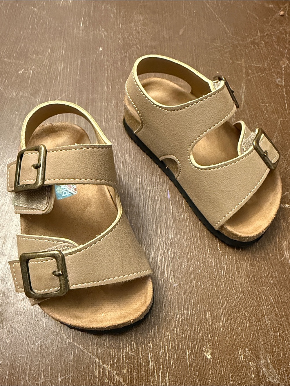 Kids Tan Double-Buckle Sandals